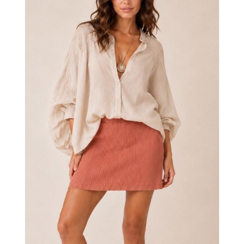 Free People Beach Knit Tub Mini Skirt Womens Sz S Ribbed Knit Casual ECU